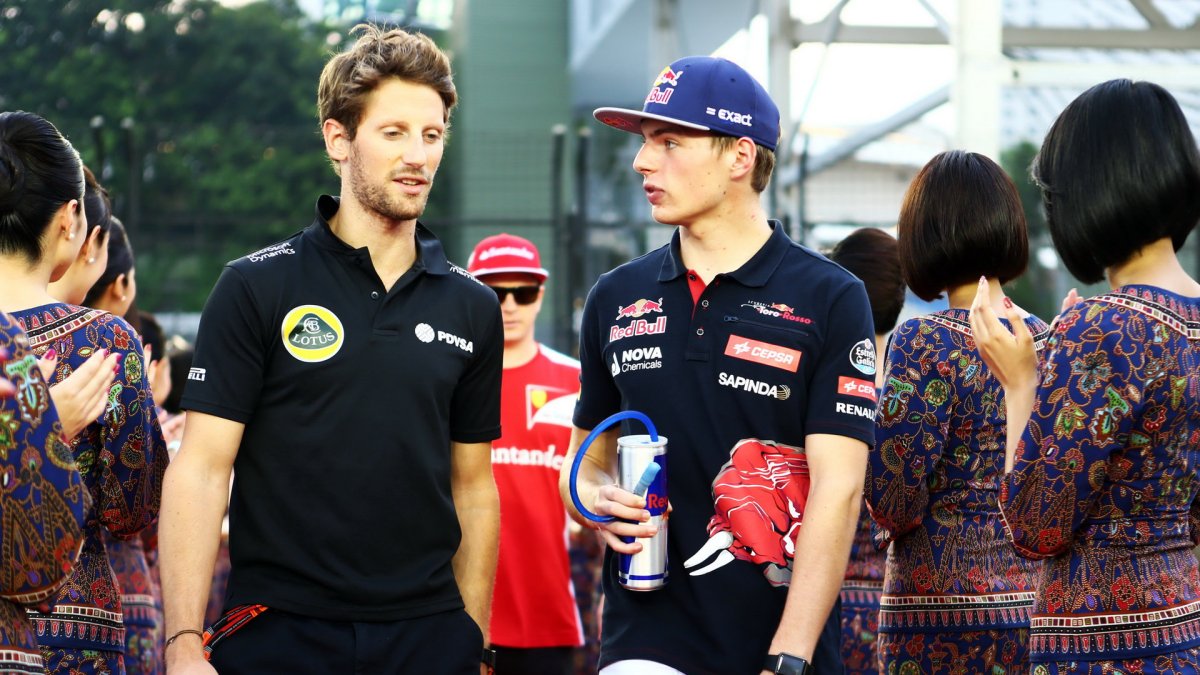 Romain Grosjean a Max Verstappen, GP Singapuru (Singapur)