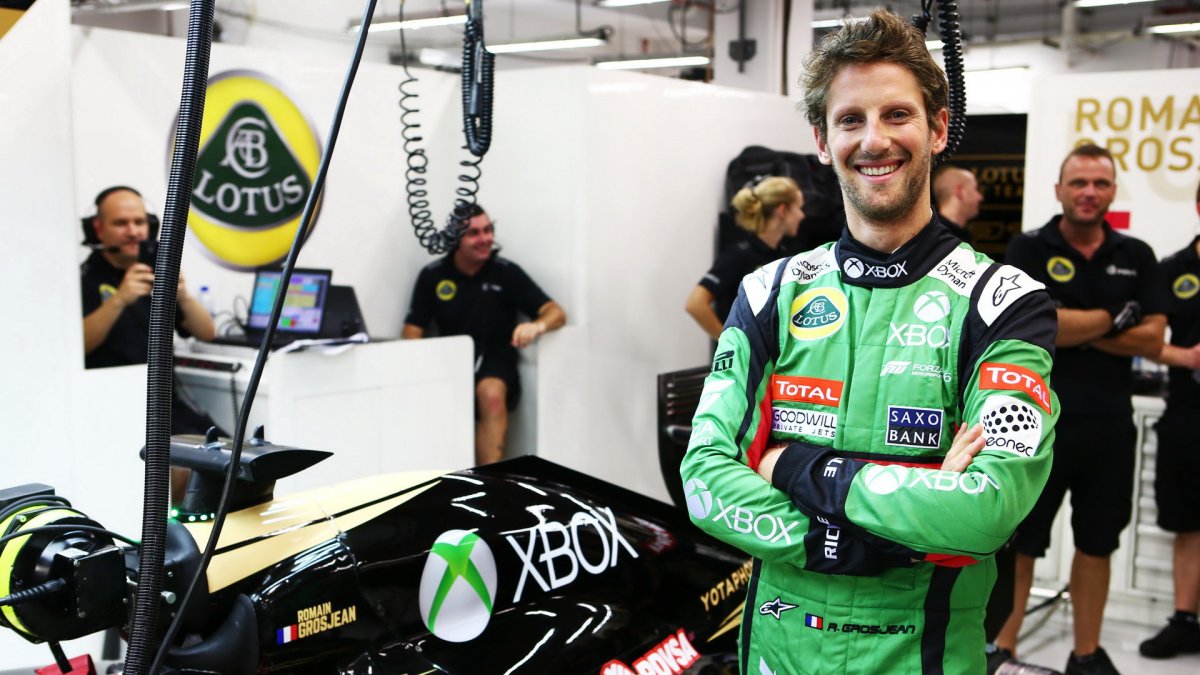 Romain Grosjean v nové kombinéze, GP Singapuru (Singapur)