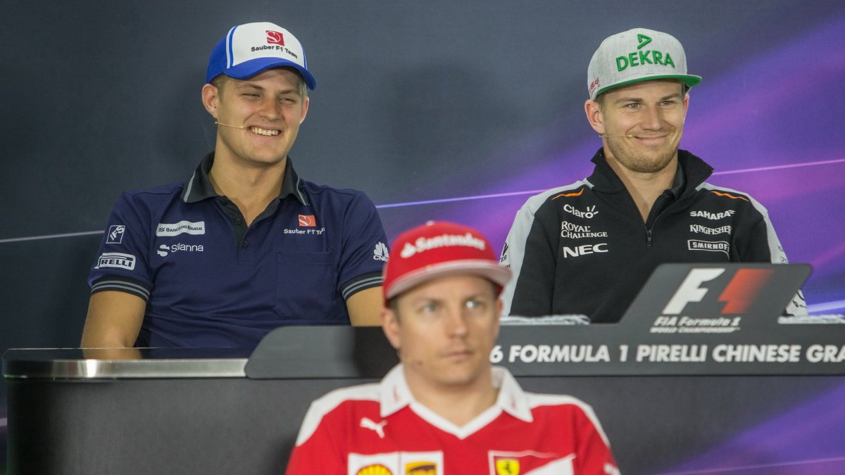 Marcus Ericsson, Nico a Kimi při tiskovce v Číně