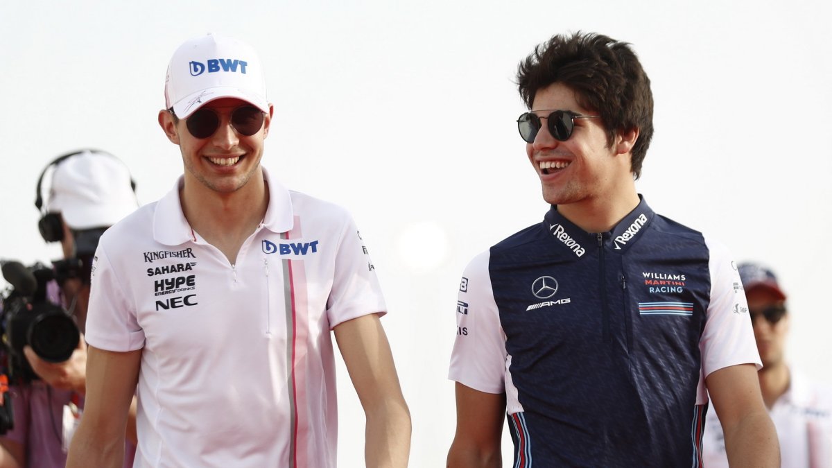 Lance Stroll a Esteban Ocon v Bahrajnu