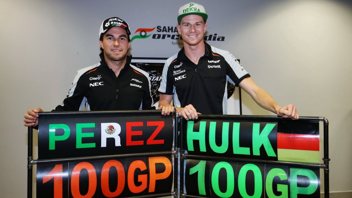 Sergio Pérez a Nico Hülkenberg slaví 100 GP v Soči