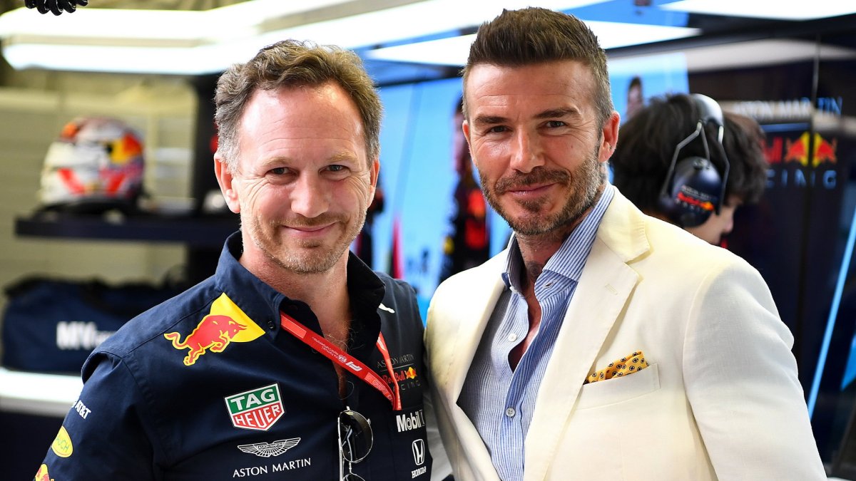 Christian Horner a David Beckham v Bahrajnu