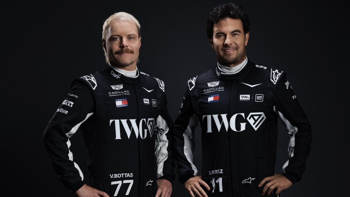 Valtteri Bottas a Sergio Pérez při představení Cadillacu